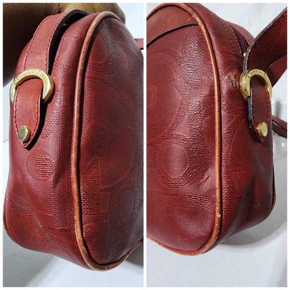 Authentic CHRISTIAN DIOR Vintage Trotter Pattern Crossbody Bag Wine - Picture 11 of 16
